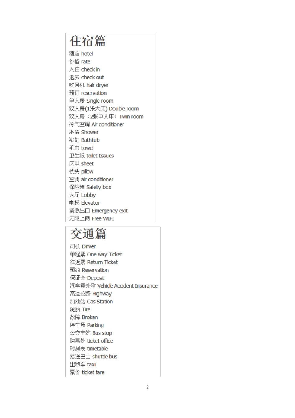 完整版旅游英语常见词汇汇总,推荐文档_第2页