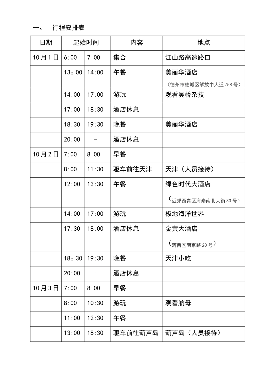 完整版旅游行程安排_第1页