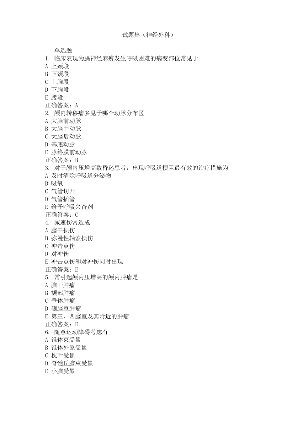 完整版神经外科试题_第1页