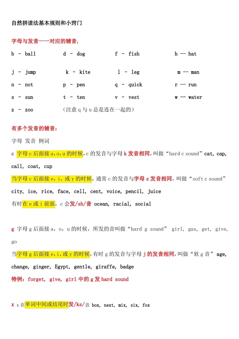 完整版自然拼读法基本规则和小窍门_第1页