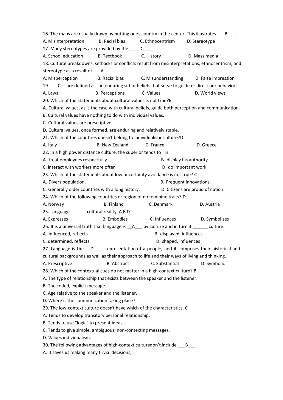 完整版跨文化交际试题_第2页