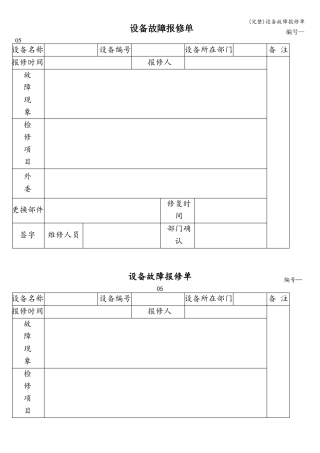 完整设备故障报修单