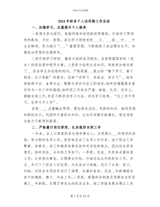 2024年财务个人试用期工作总结