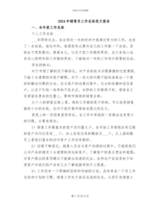 2024年销售员工作总结范文报告