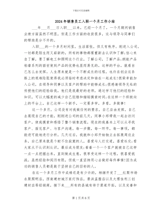 2024年销售员工入职一个月工作小结