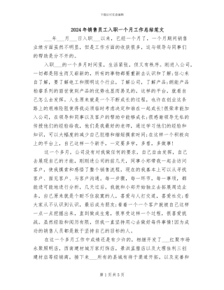 2024年销售员工入职一个月工作总结范文