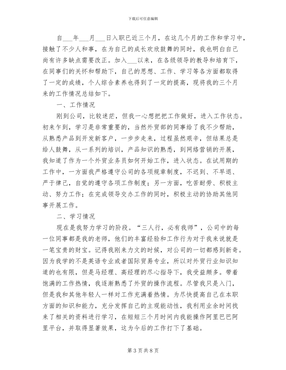 2024年销售员工试用期工作总结_第3页