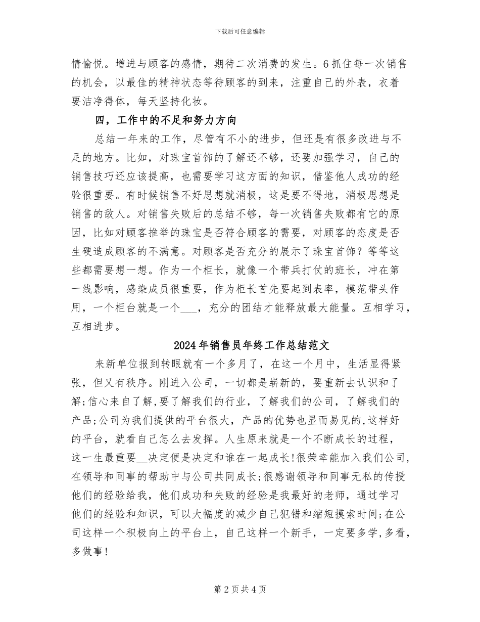 2024年销售员年终工作总结汇报范文_第2页
