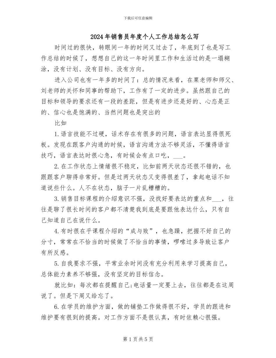 2024年销售员年度个人工作总结怎么写_第1页