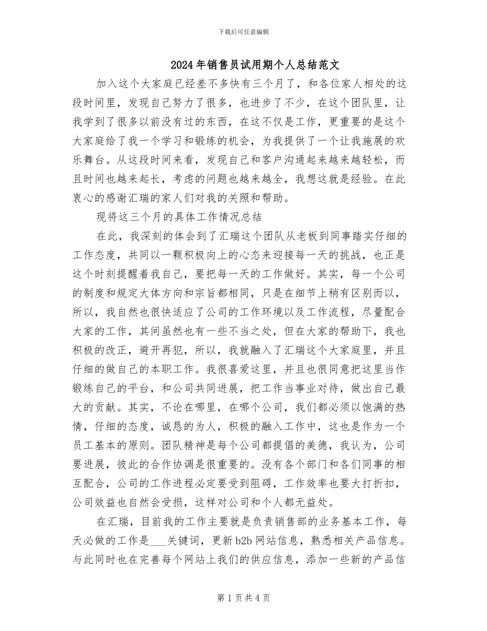 2024年销售员试用期个人总结范文_第1页