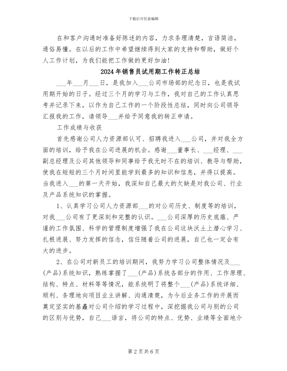 2024年销售员试用期工作总结范本_第2页