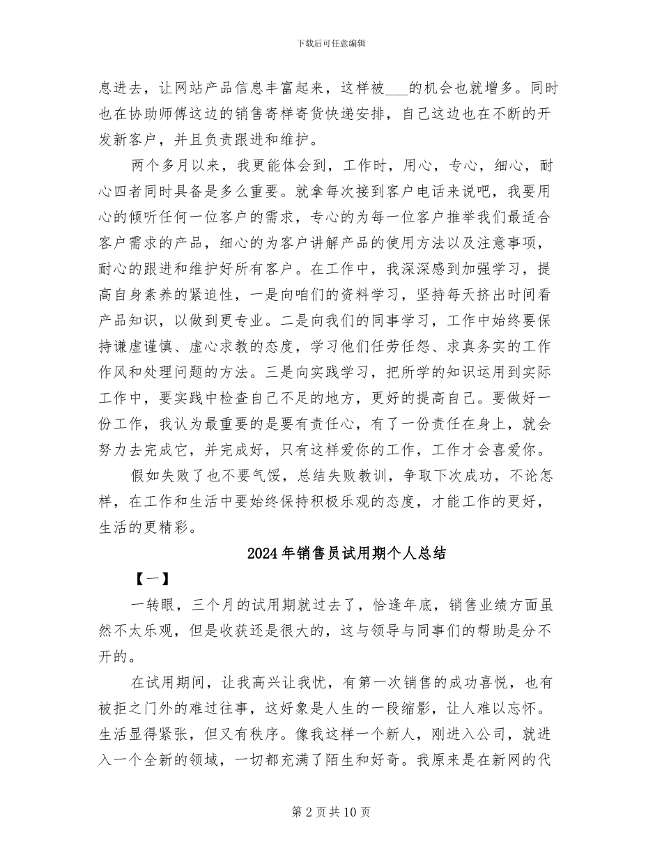 2024年销售员试用期个人工作总结_第2页