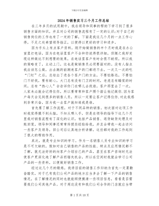 2024年销售实习三个月工作总结