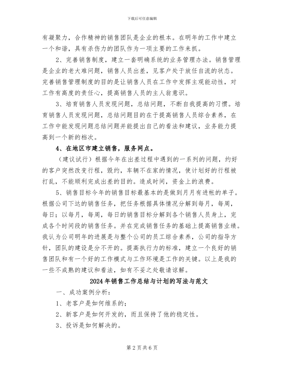 2024年销售工作总结与计划的写法与_第2页