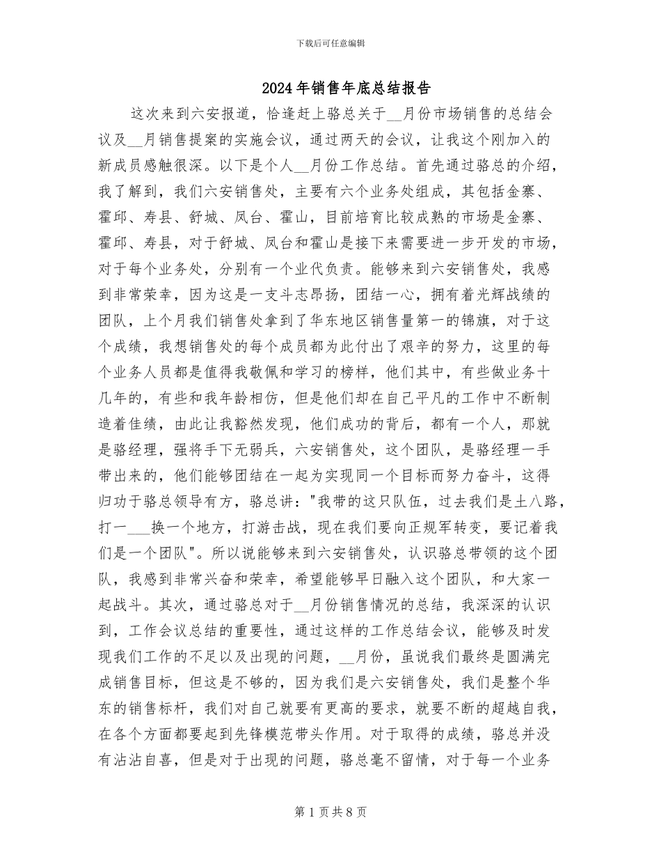 2024年销售年底总结报告_第1页