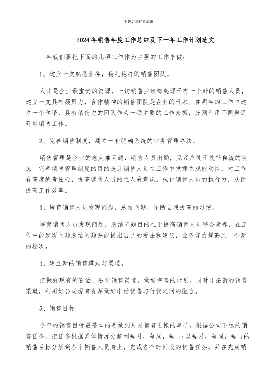 2024年销售年度工作总结及下一年工作计划范文_第1页