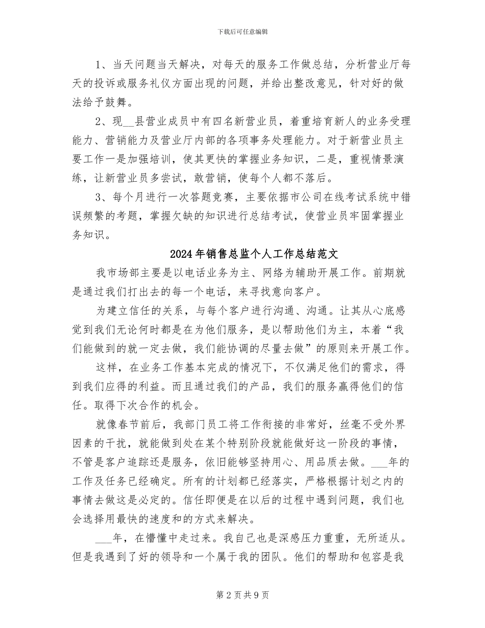 2024年销售总监个人工作总结_第2页