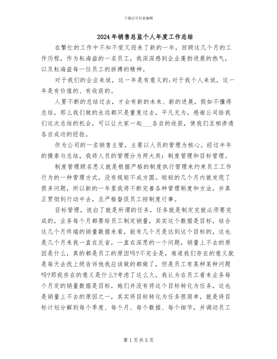 2024年销售总监个人年度工作总结_第1页