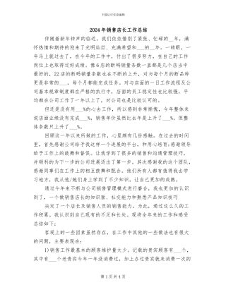 2024年销售店长工作总结