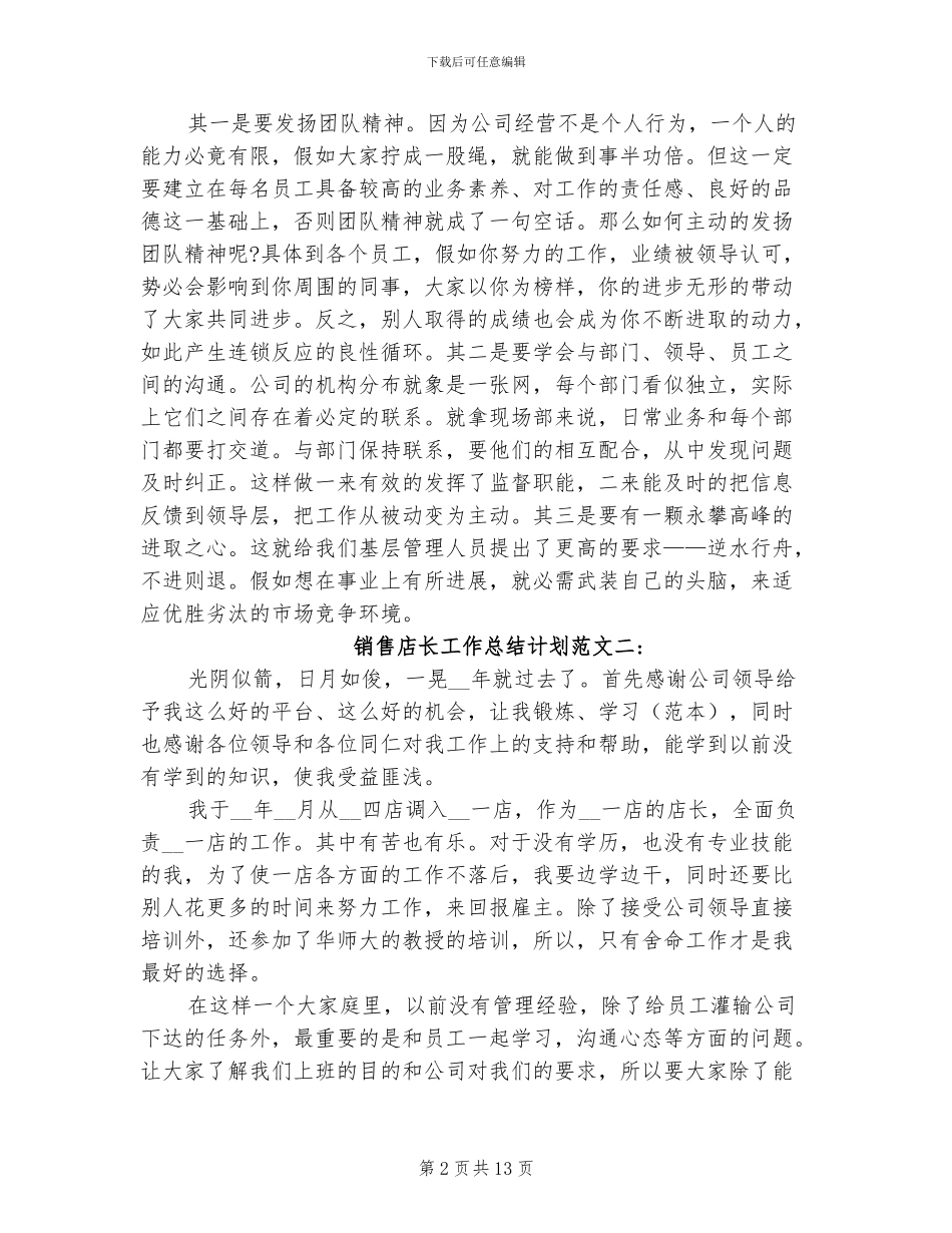 2024年销售店长工作总结计划_第2页