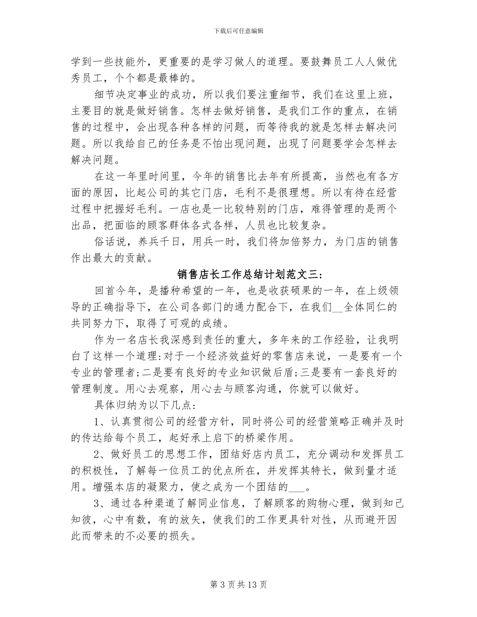 2024年销售店长工作总结计划_第3页