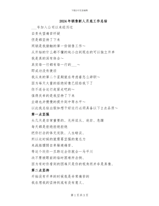 2024年销售新人月底工作总结