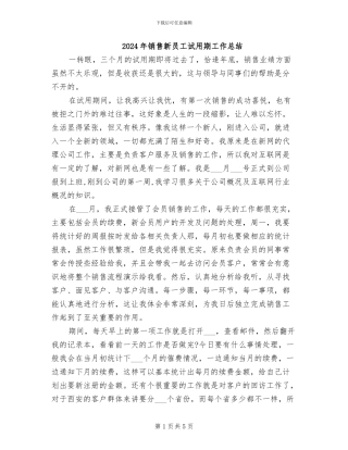 2024年销售新员工试用期工作总结