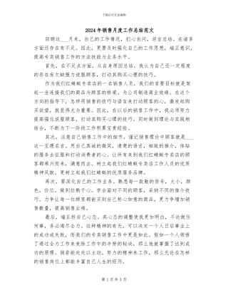 2024年销售月度工作总结范文