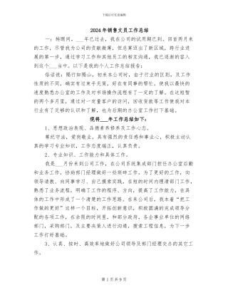 2024年销售文员工作总结