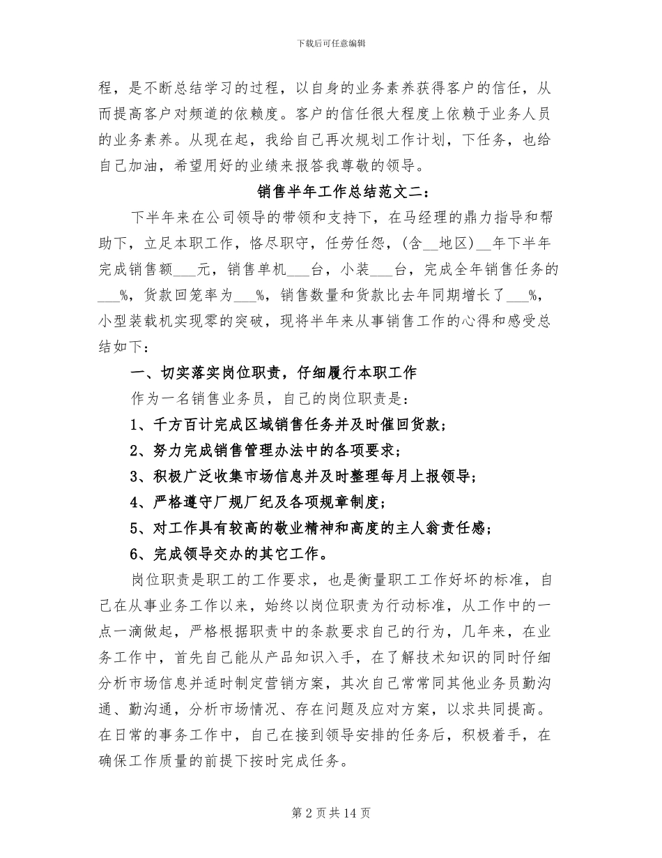 2024年销售行业半年工作总结_第2页