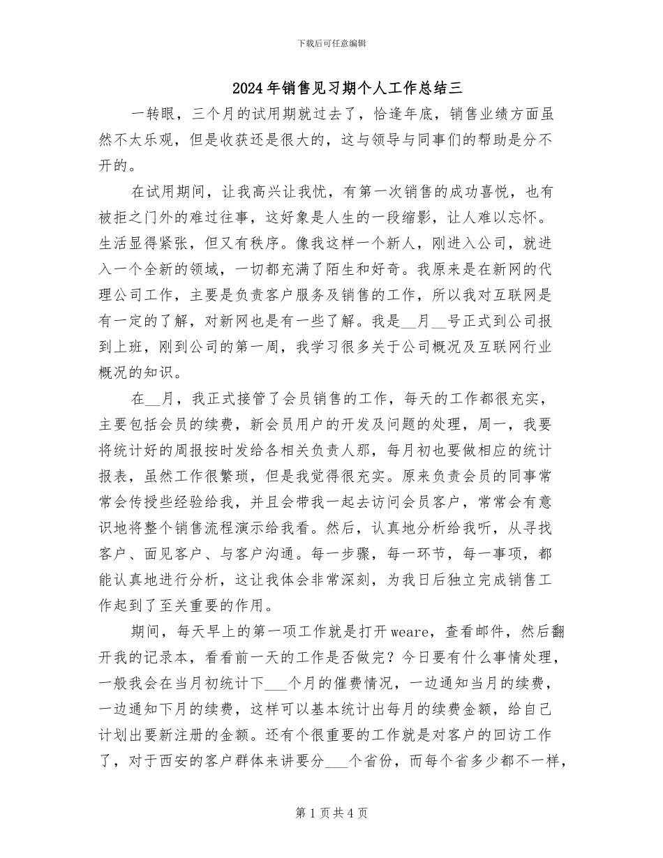 2024年销售见习期个人工作总结三_第1页