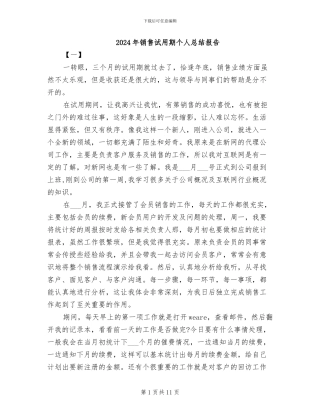 2024年销售试用期个人总结报告