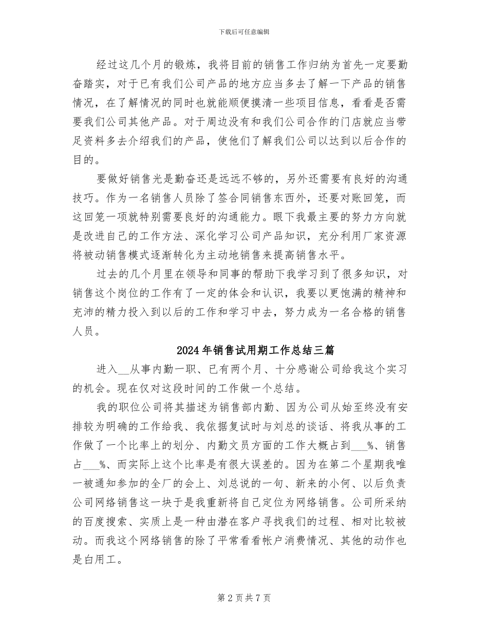2024年销售试用期工作总结_第2页