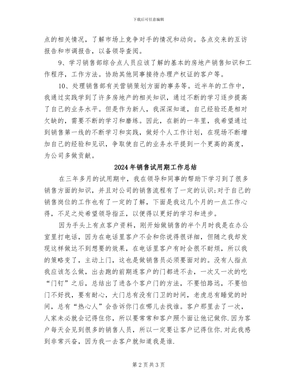 2024年销售试用期工作小结_第2页