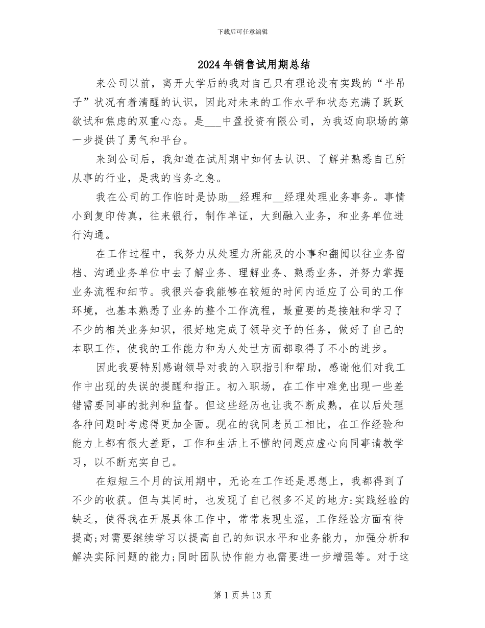 2024年销售试用期总结_第1页