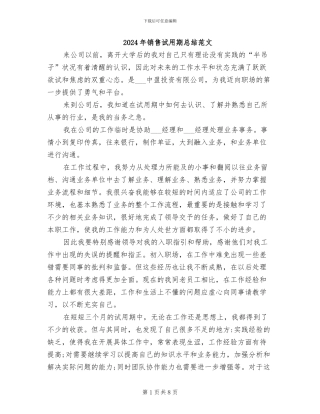 2024年销售试用期总结范文