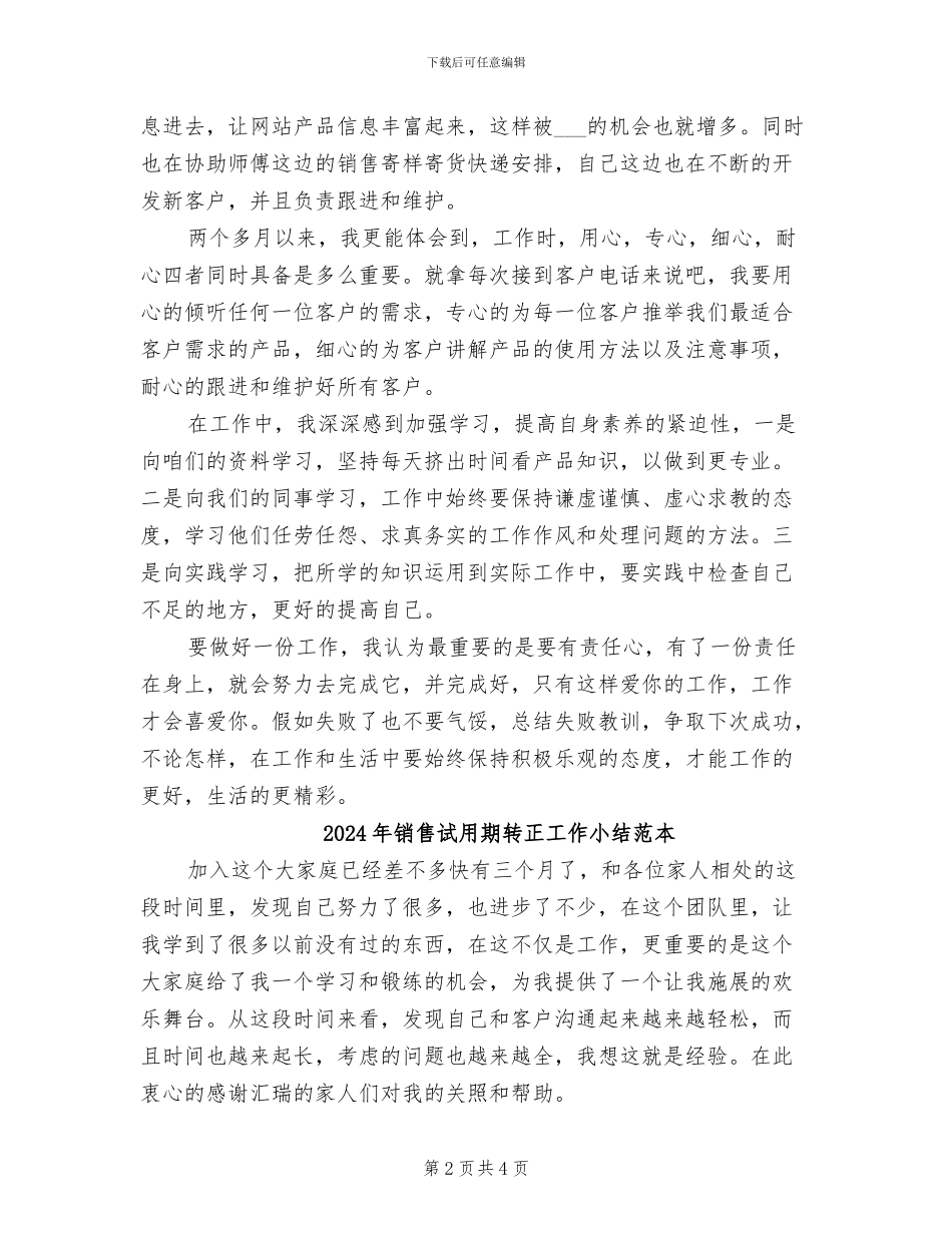 2024年销售试用期转正工作小结范文_第2页