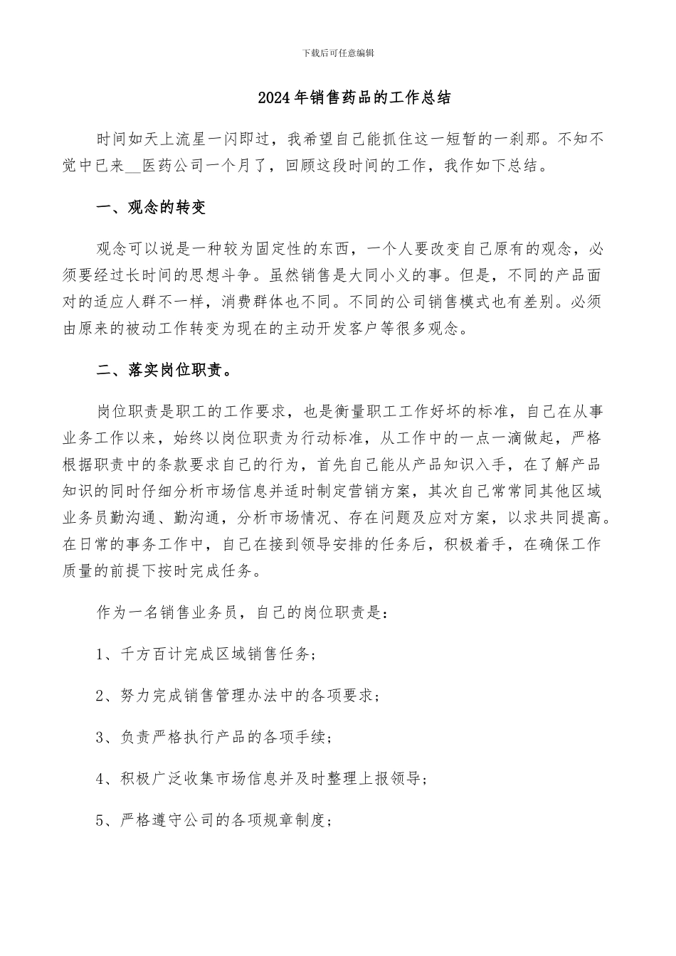 2024年销售药品的工作总结_第1页