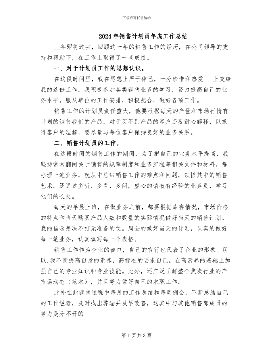 2024年销售计划员年底工作总结_第1页