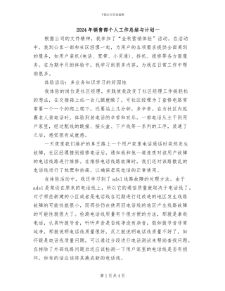 2024年销售部个人工作总结与计划一
