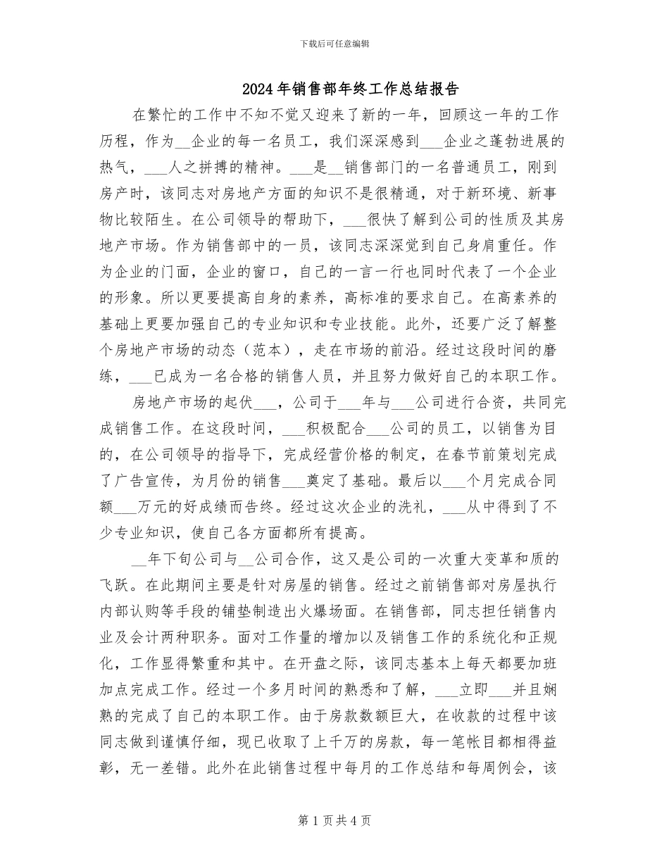 2024年销售部年终工作总结报告_第1页