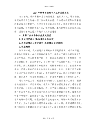 2024年销售部经理个人工作总结范文