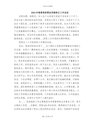 2024年销售部经理试用期转正工作总结