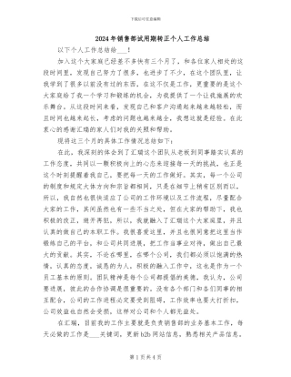 2024年销售部试用期转正个人工作总结