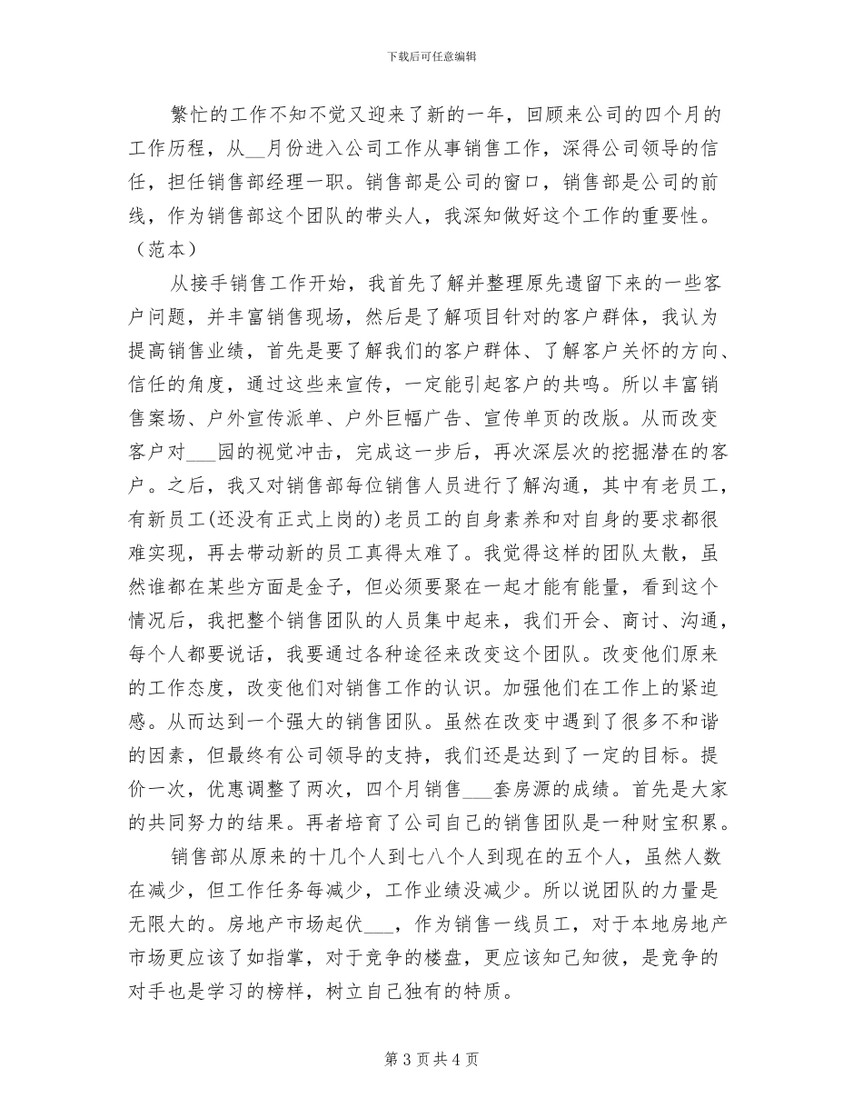 2024年销售部经理个人工作总结范本_第3页