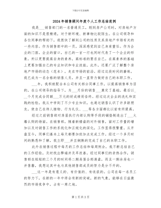 2024年销售顾问年度个人工作总结范例