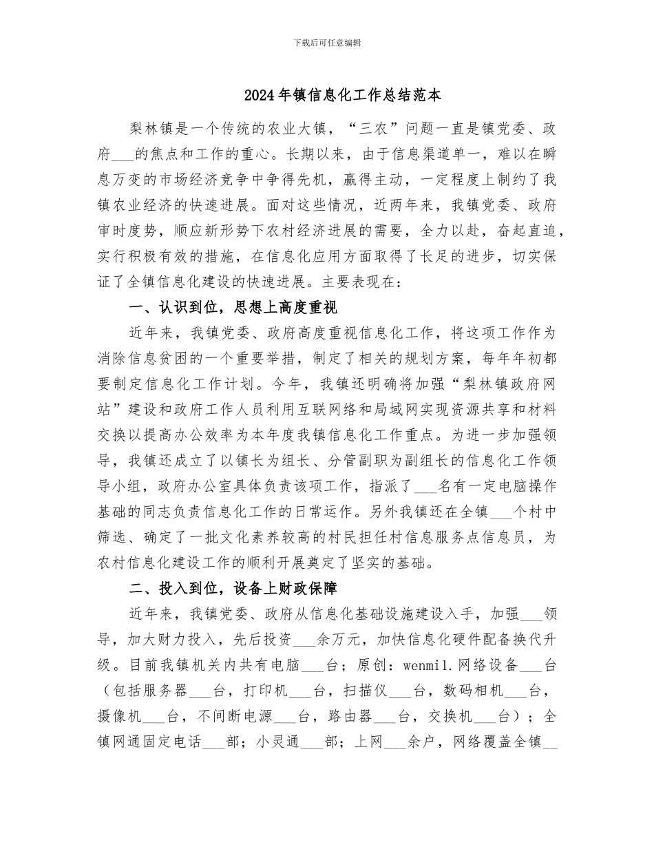 2024年镇信息化工作总结范本_第1页