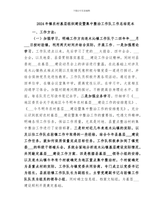 2024年镇农村基层组织建设暨集中整治工作队工作总结范本