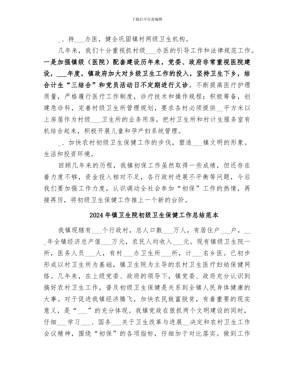 2024年镇卫生院初级卫生保健工作总结_第3页