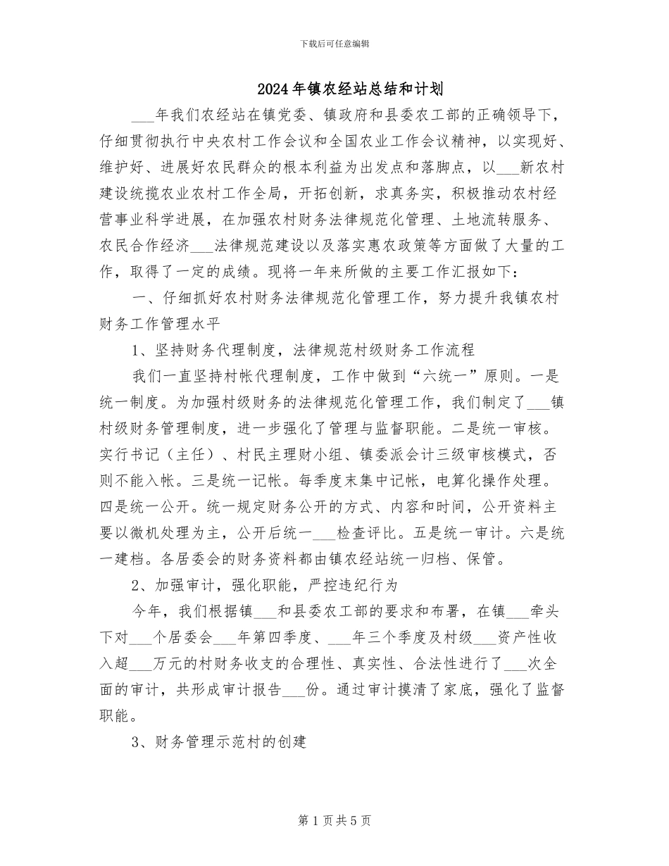 2024年镇农经站总结和计划_第1页